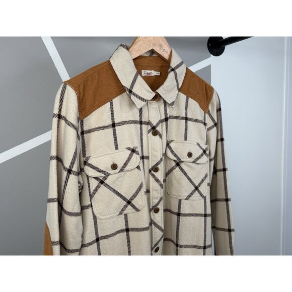 Faherty Daly Shirt Olivia Plaid Women’s Medium Flannel Tan Beige Button Up - Picture 6 of 16